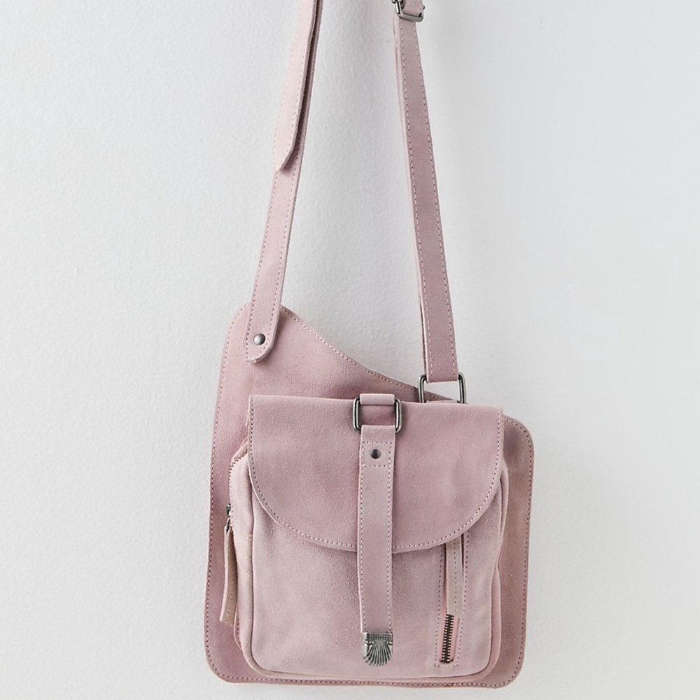 Free People Pink Suede Leather Convertible  Sling Bag